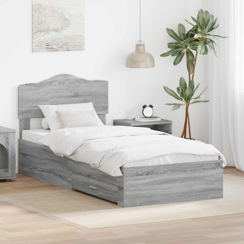 Bettrahmen mit Kopfteil Graues Sonoma 70 x 190 cm Holzwerkstoff