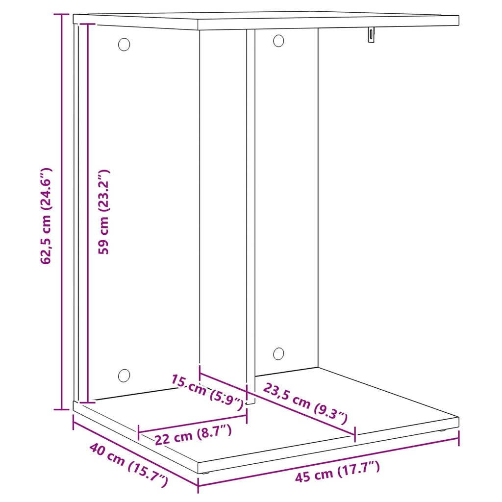 Beistelltisch Schwarz Eichen-Optik 45 x 40 x 62,5 cm