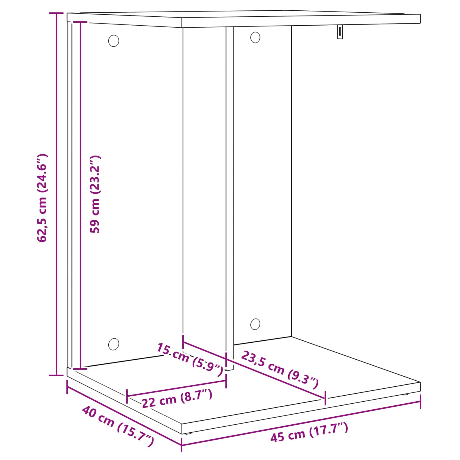 Beistelltisch Schwarz Eichen-Optik 45 x 40 x 62,5 cm