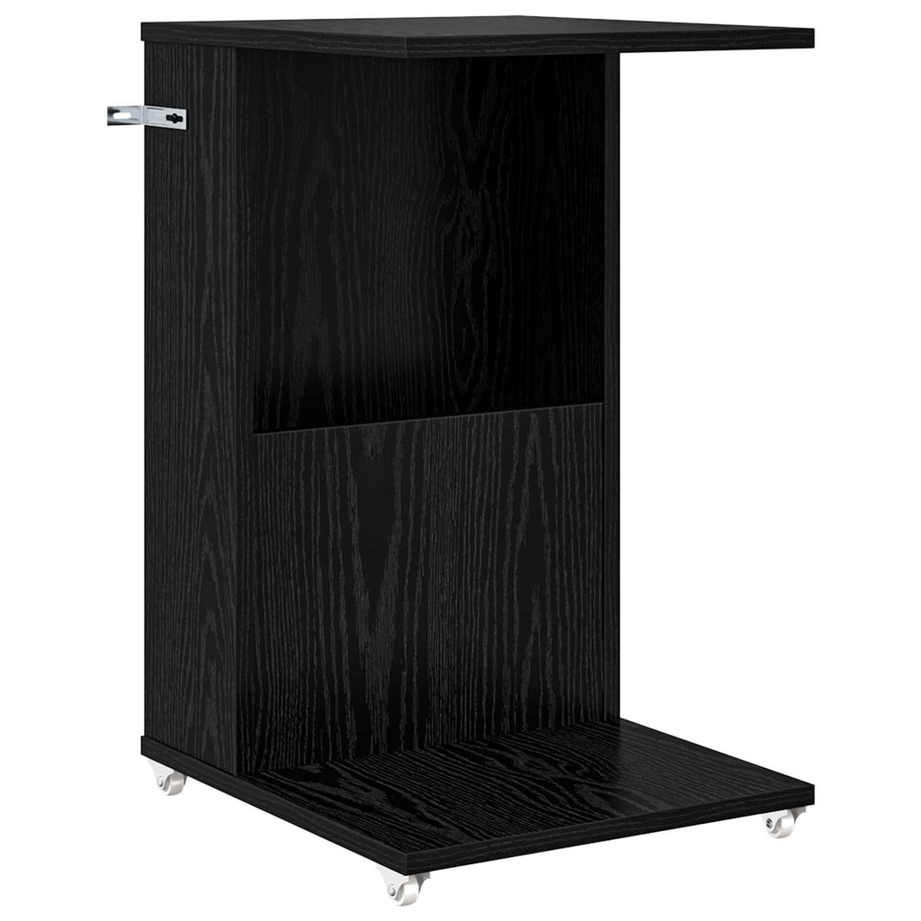 Beistelltisch Mit Rad Schwarz Eichen-Optik 40 x 35 x 60 cm