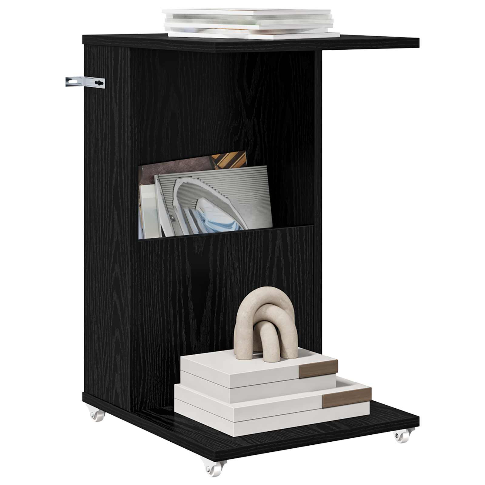 Beistelltisch Mit Rad Schwarz Eichen-Optik 40 x 35 x 60 cm