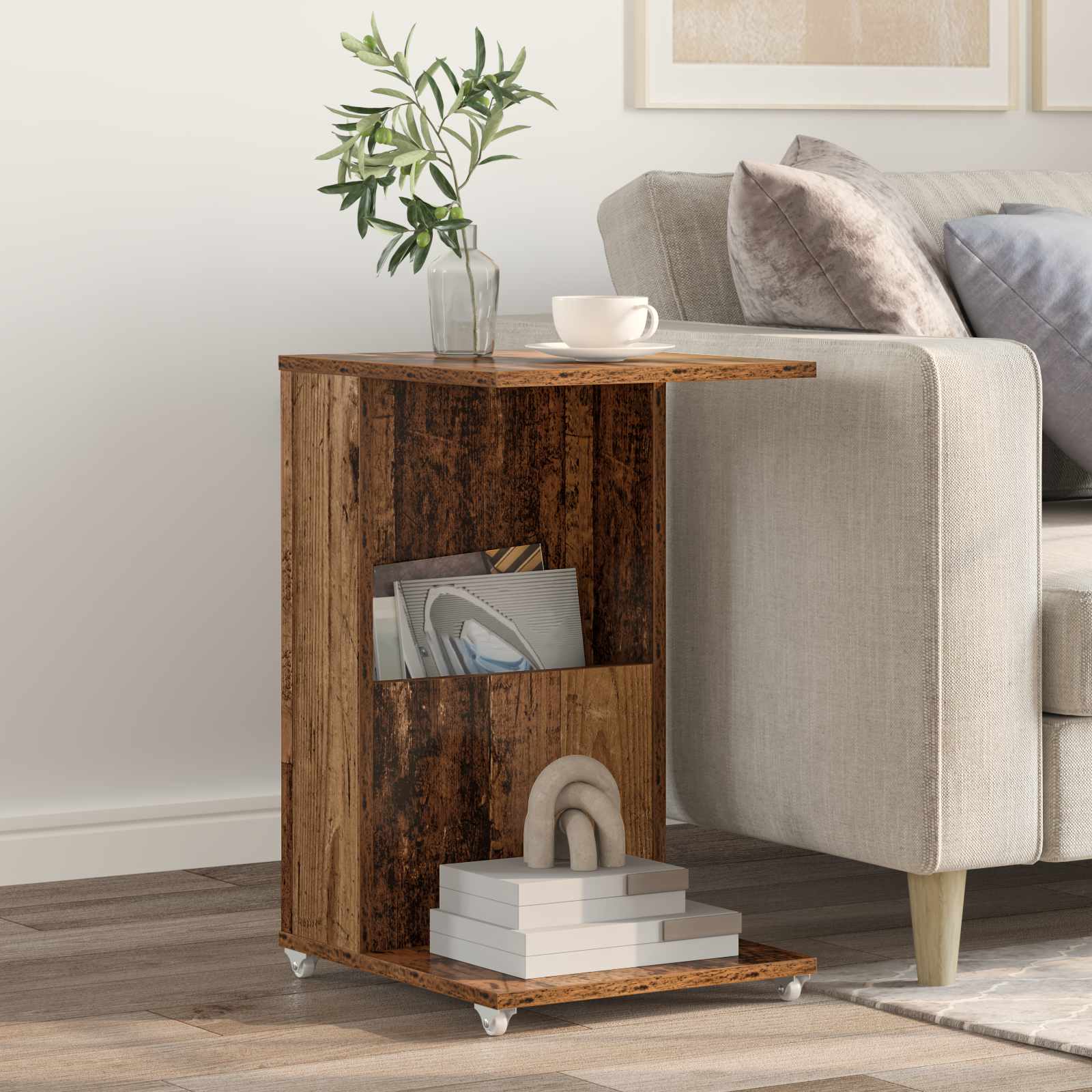 Beistelltisch Mit Rad Altholz 40 x 35 x 60 cm Holzwerkstoff