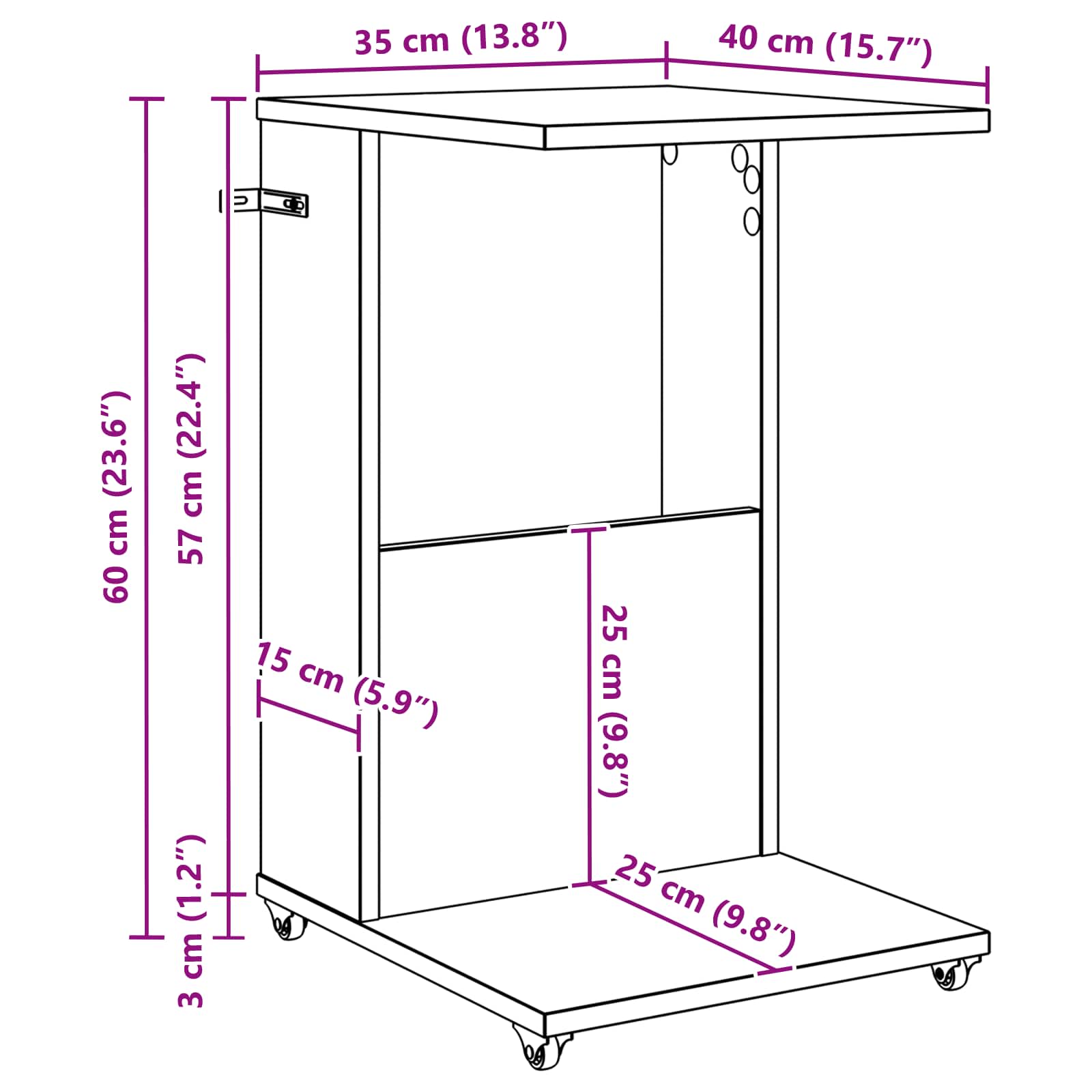 Beistelltisch Mit Rad Altholz 40 x 35 x 60 cm Holzwerkstoff