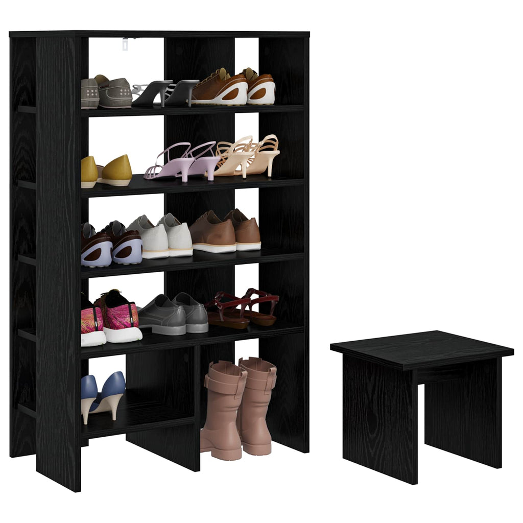 Schuhschrank mit Regal 2 pcs Schwarz Eichen-Optik Holzwerkstoff