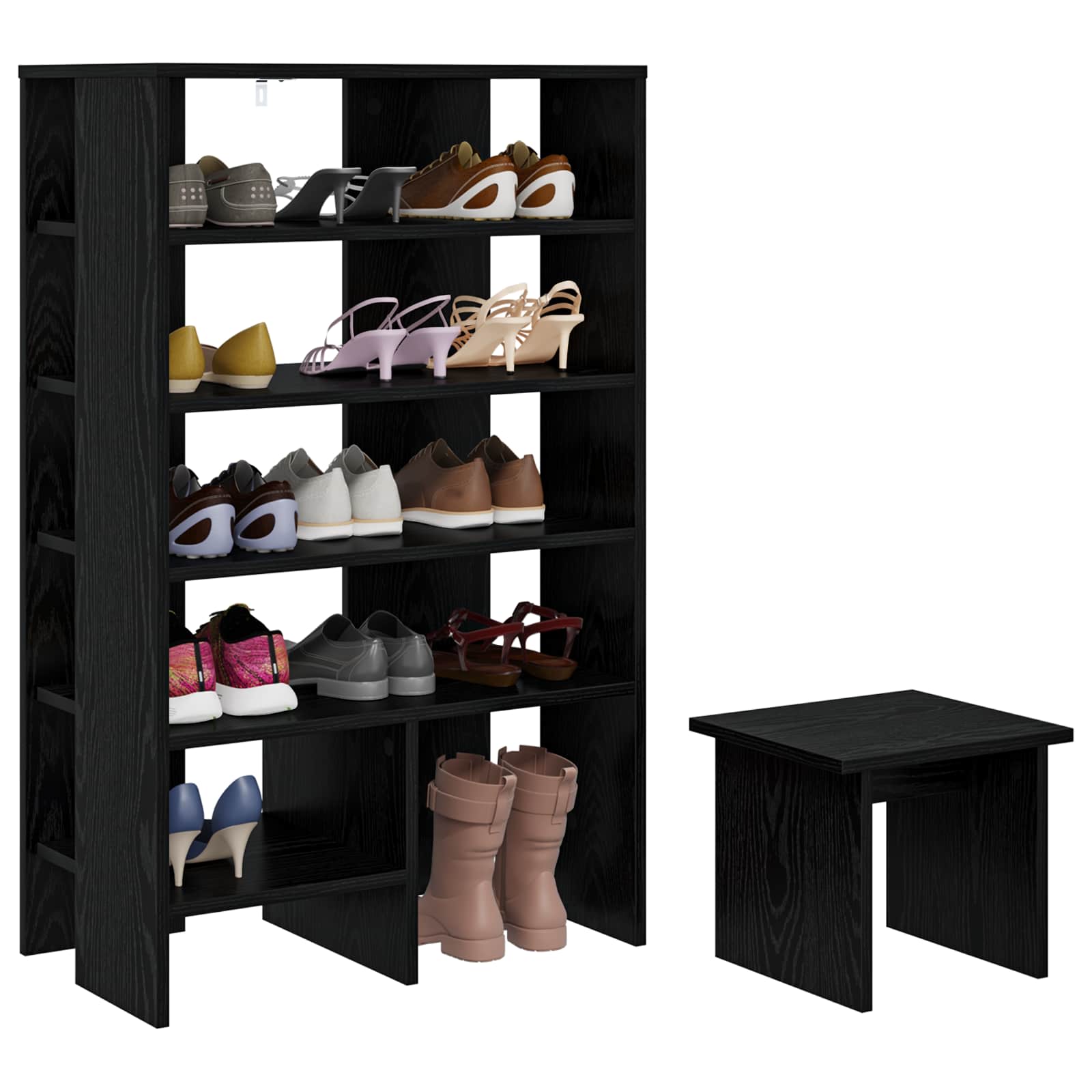Schuhschrank mit Regal 2 pcs Schwarz Eichen-Optik Holzwerkstoff