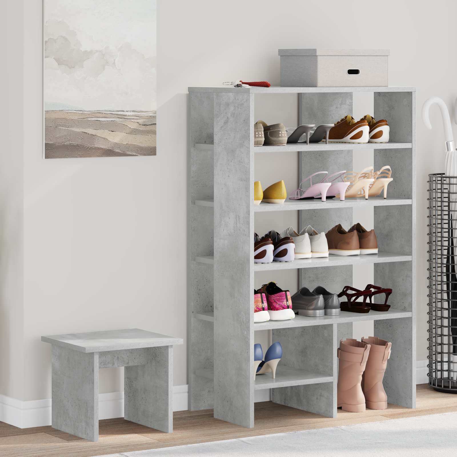 Schuhschrank mit Regal 2 pcs Beton Grau Holzwerkstoff
