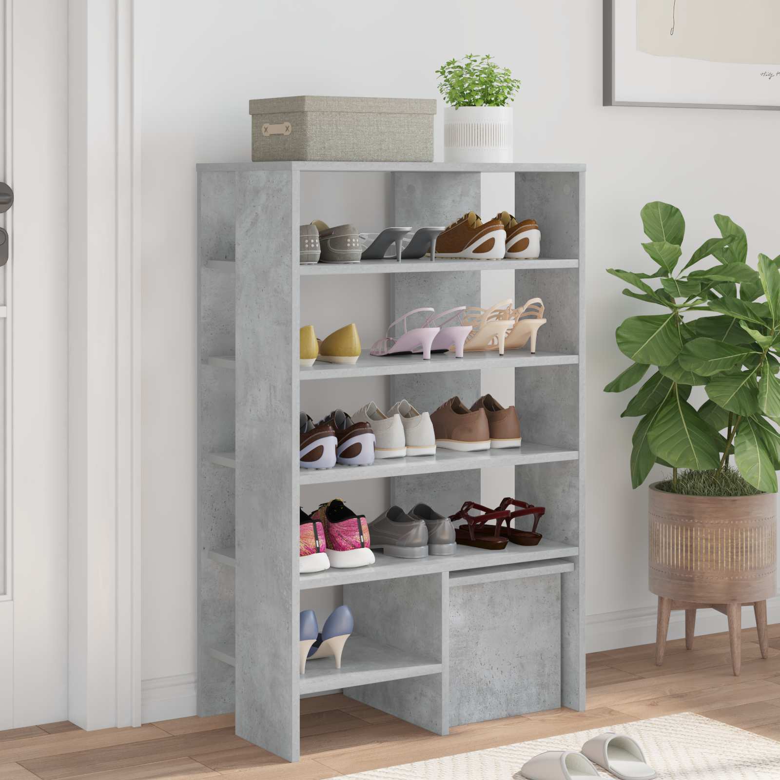 Schuhschrank mit Regal 2 pcs Beton Grau Holzwerkstoff