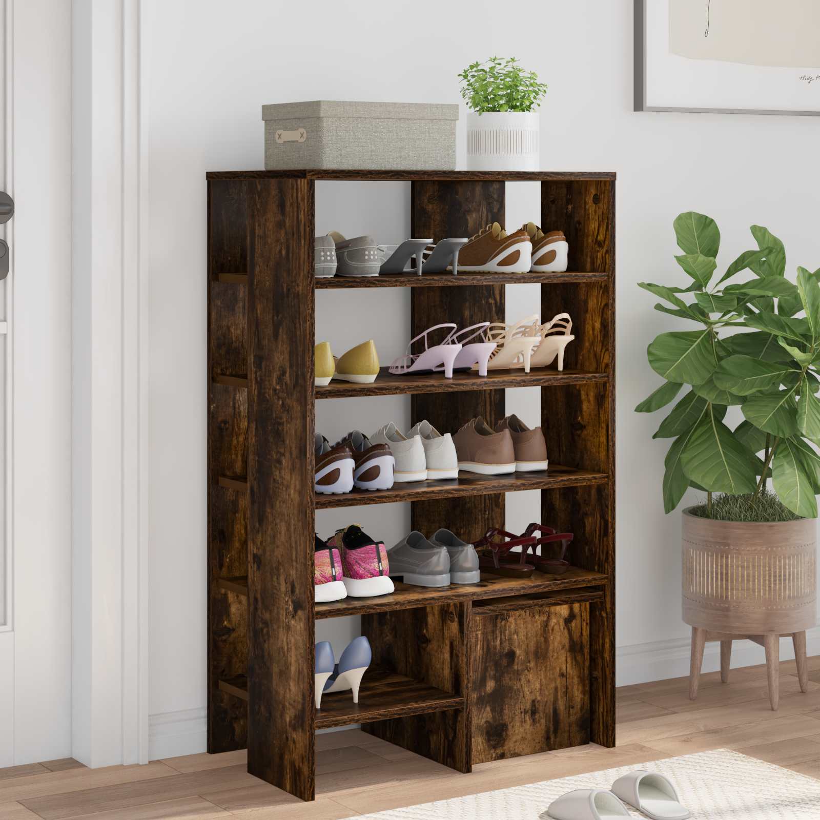 Schuhschrank mit Regal 2 pcs Geräucherte Eiche Holzwerkstoff