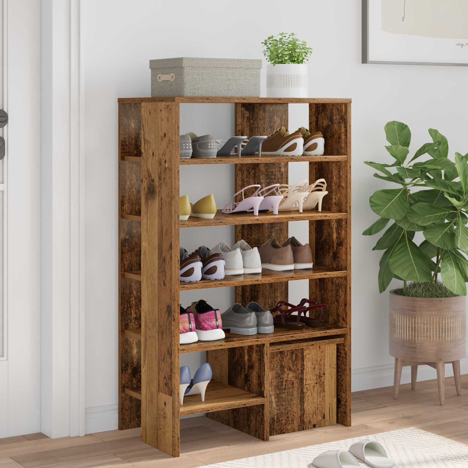 Schuhschrank mit Regal mit Speicher 2 pcs Altholz Holzwerkstoff