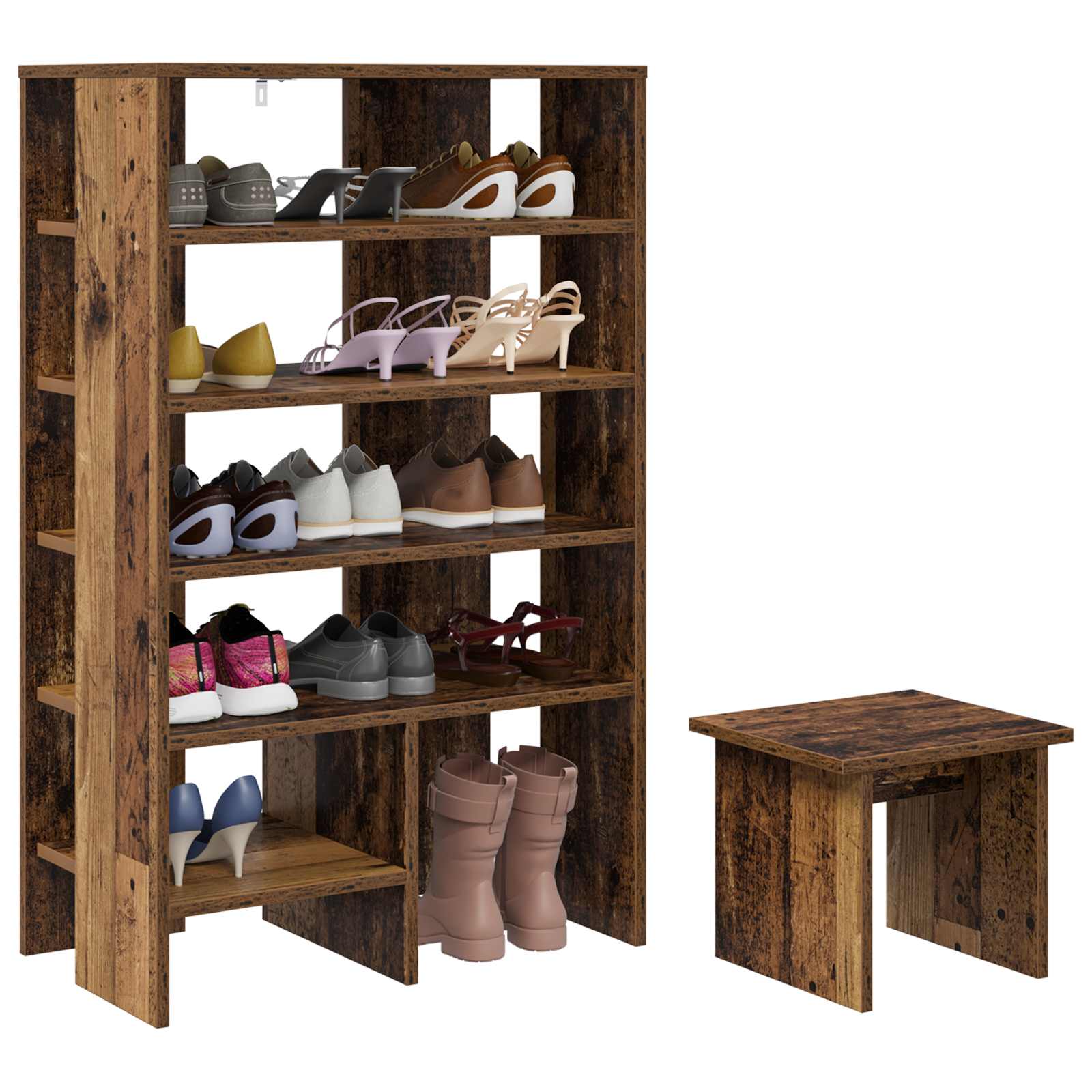 Schuhschrank mit Regal mit Speicher 2 pcs Altholz Holzwerkstoff
