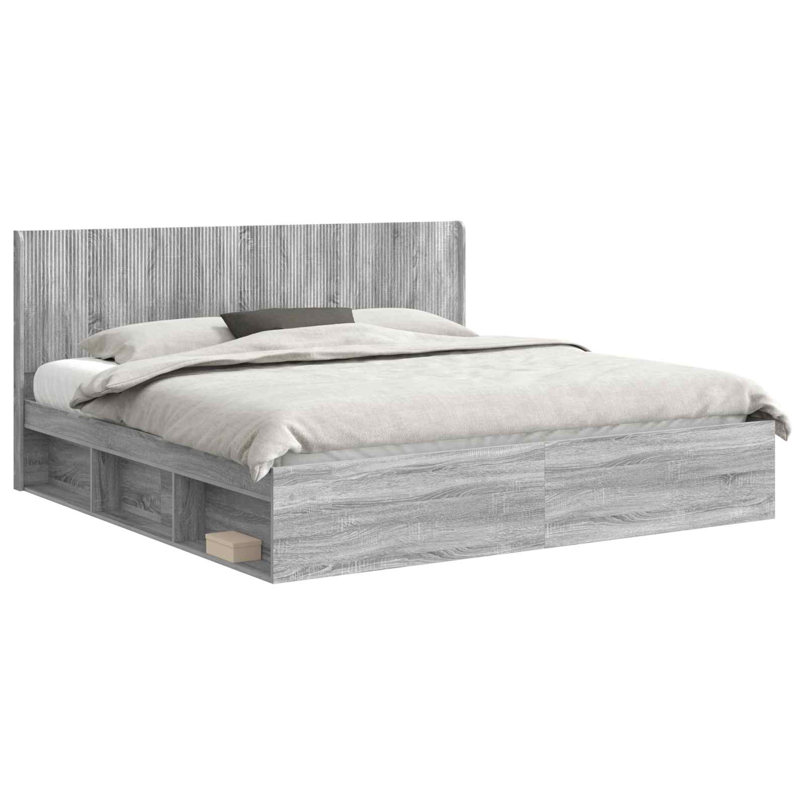 Bettgestell mit Stauraum und Kopfteil Grau Sonoma 200 x 200 cm