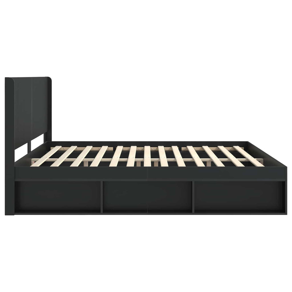 Bettgestell mit Stauraum und Kopfteil Schwarz 180 x 200 cm