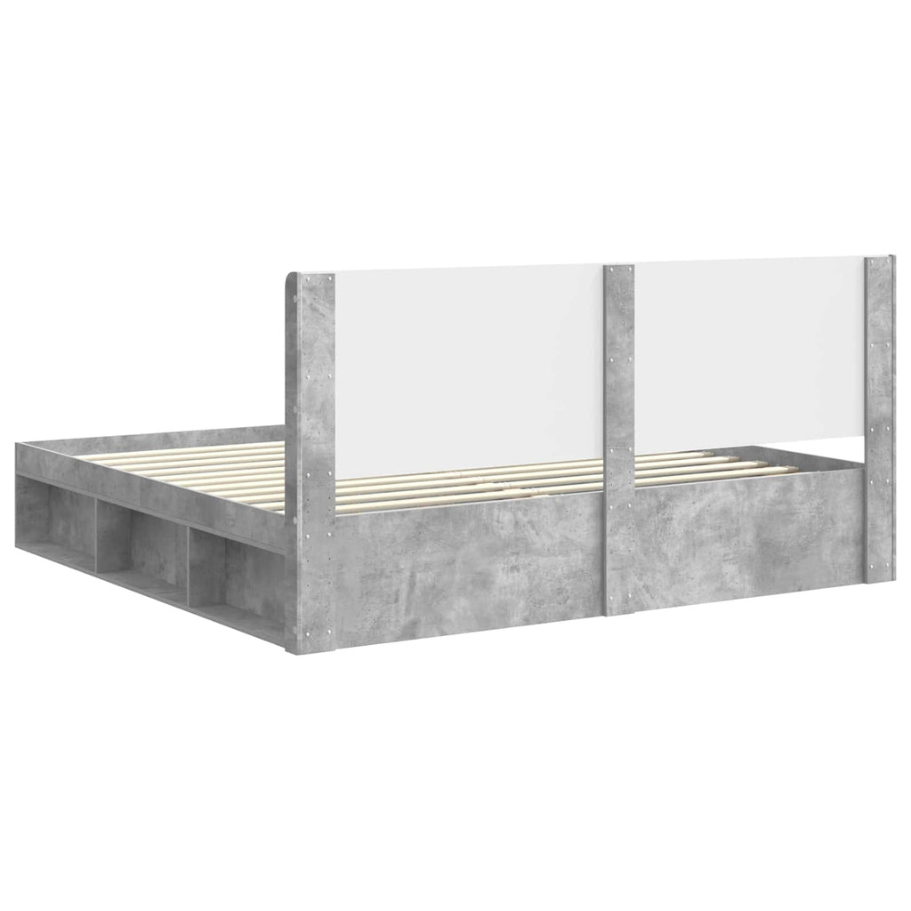 Bettgestell mit Stauraum und Kopfteil Betongrau 180 x 200 cm
