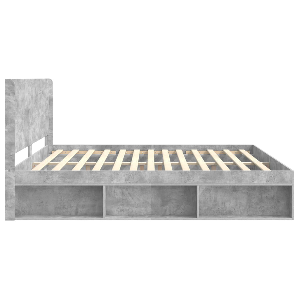 Bettgestell mit Stauraum und Kopfteil Betongrau 180 x 200 cm