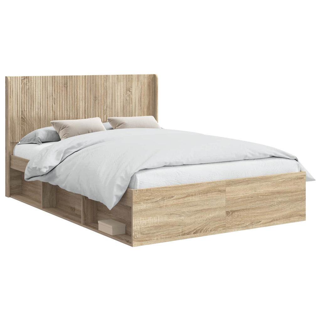 Bettgestell mit Stauraum und Kopfteil 3 pcs Holzwerkstoff
