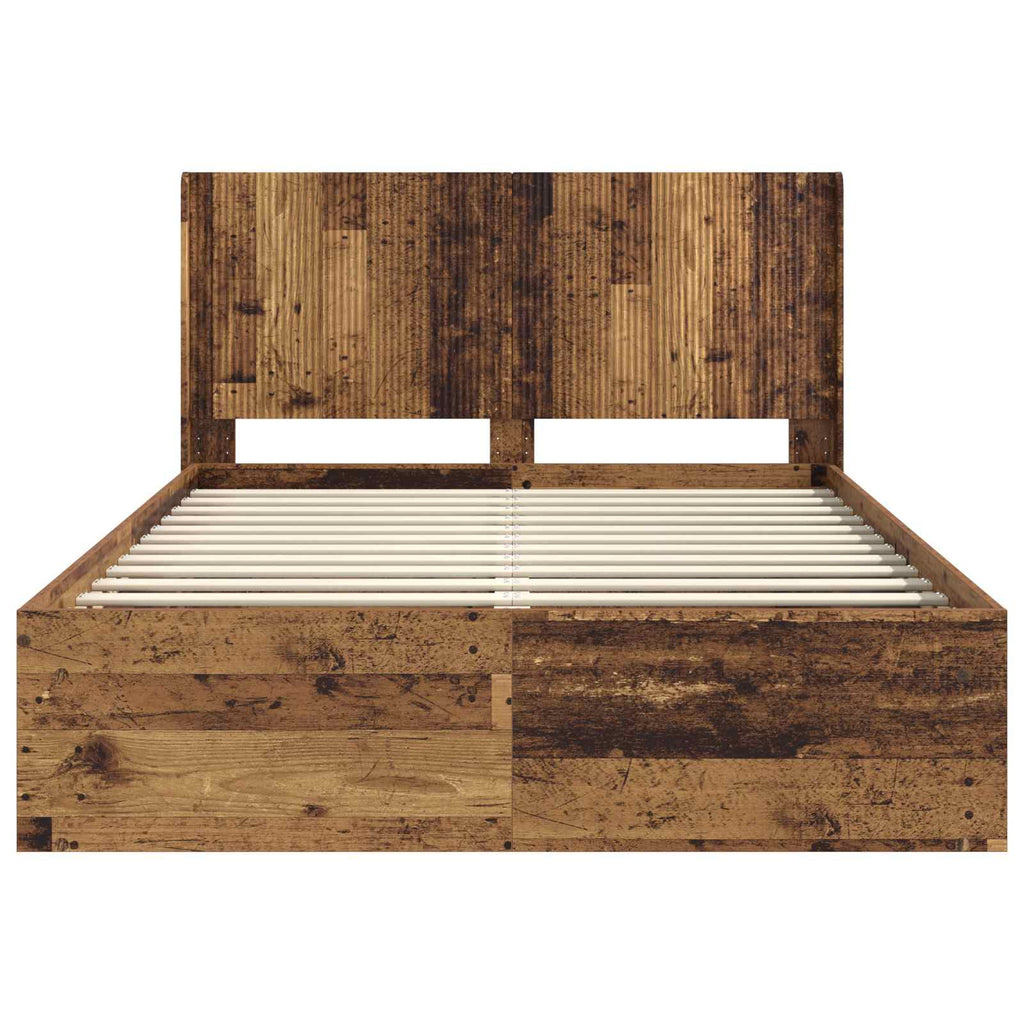 Bettgestell mit Stauraum und Kopfteil Altholz 160 x 200 cm
