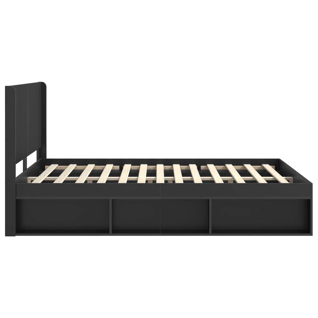 Bettgestell mit Stauraum und Kopfteil Schwarz 150 x 200 cm
