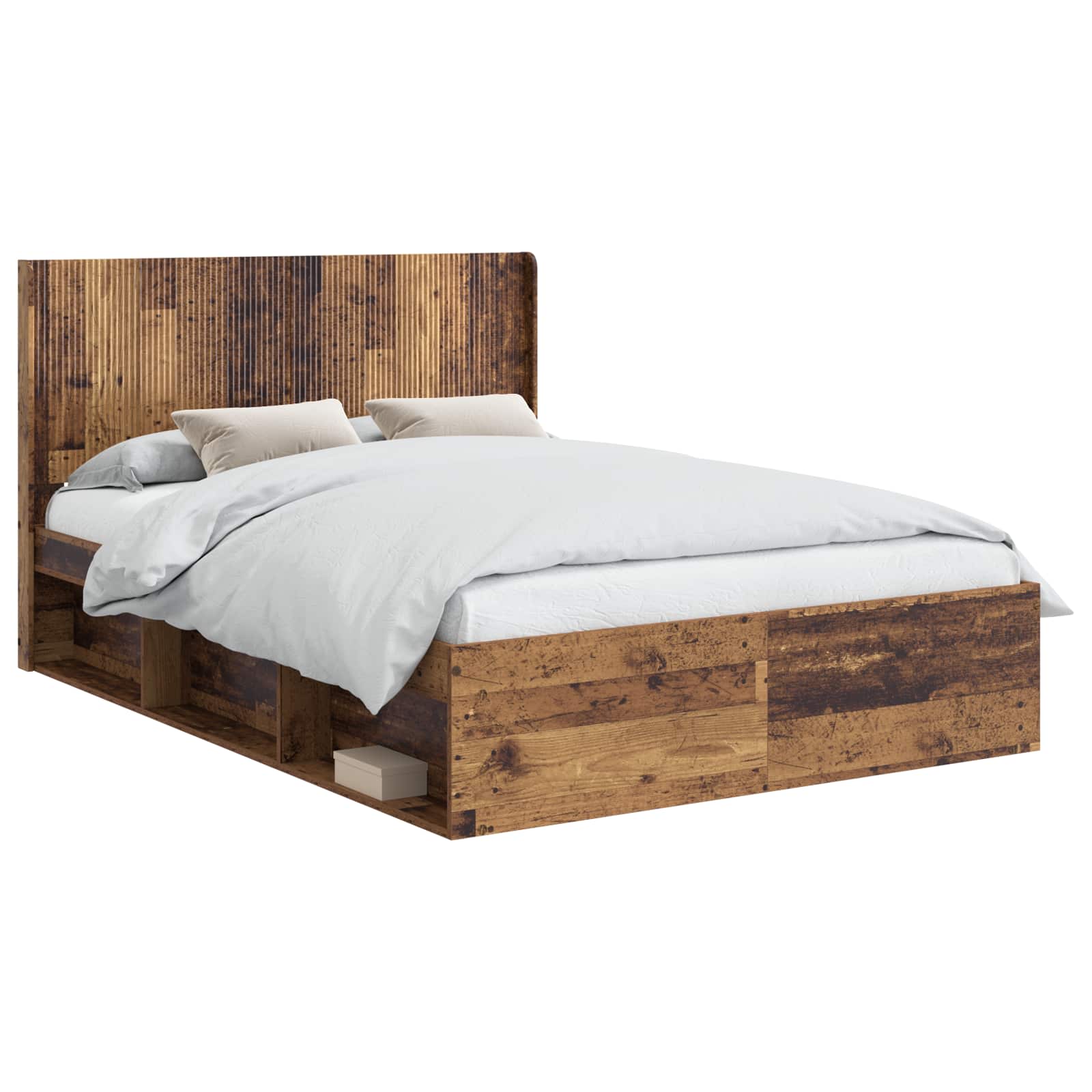 Bettgestell mit Stauraum und Kopfteil Altholz 150 x 200 cm