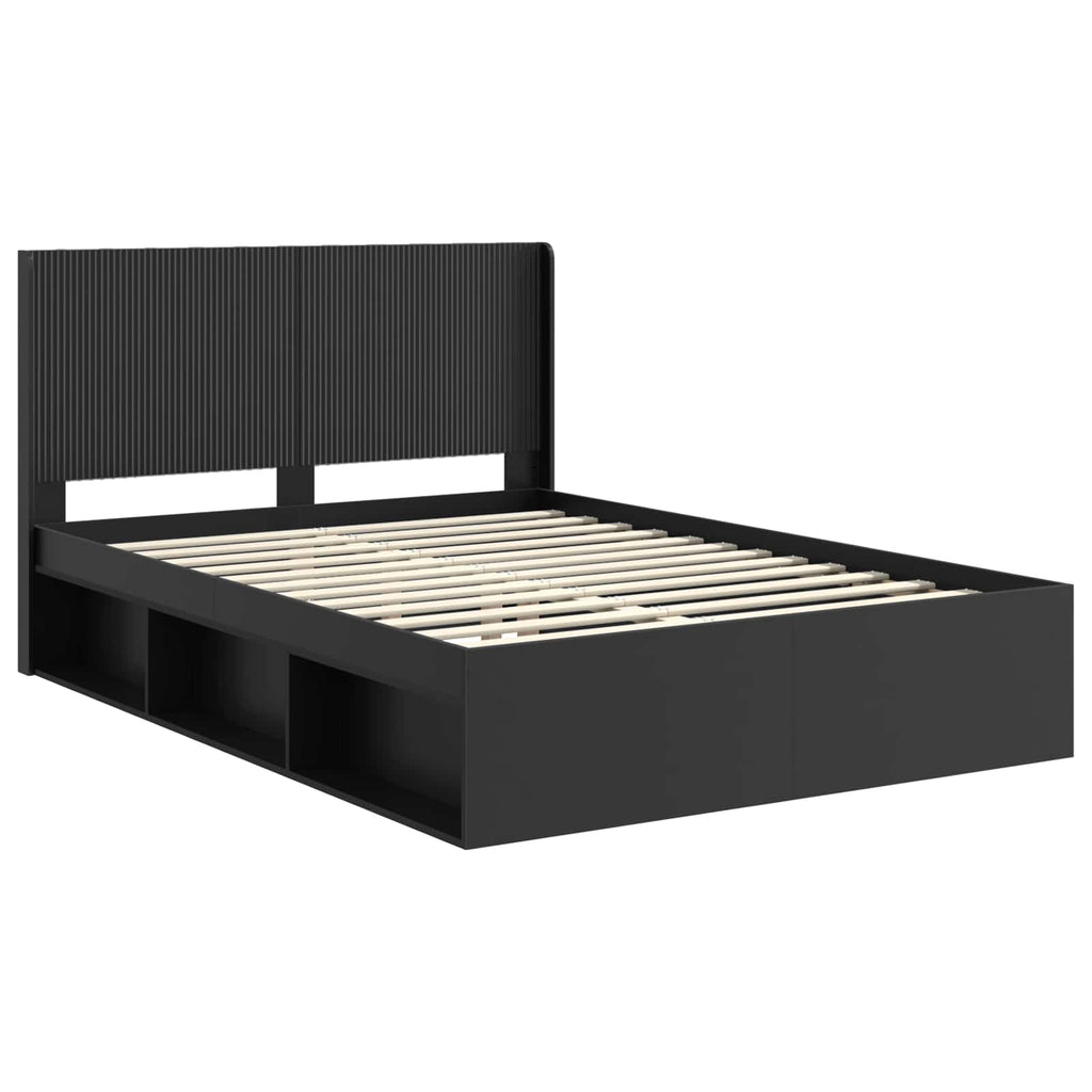Bettgestell mit Stauraum und Kopfteil Schwarz 140 x 200 cm