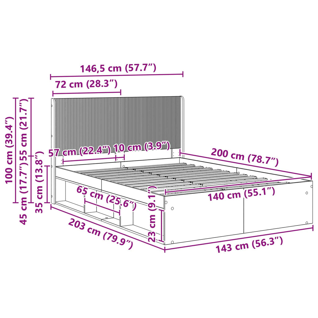 Bettgestell mit Stauraum und Kopfteil Schwarz 140 x 200 cm