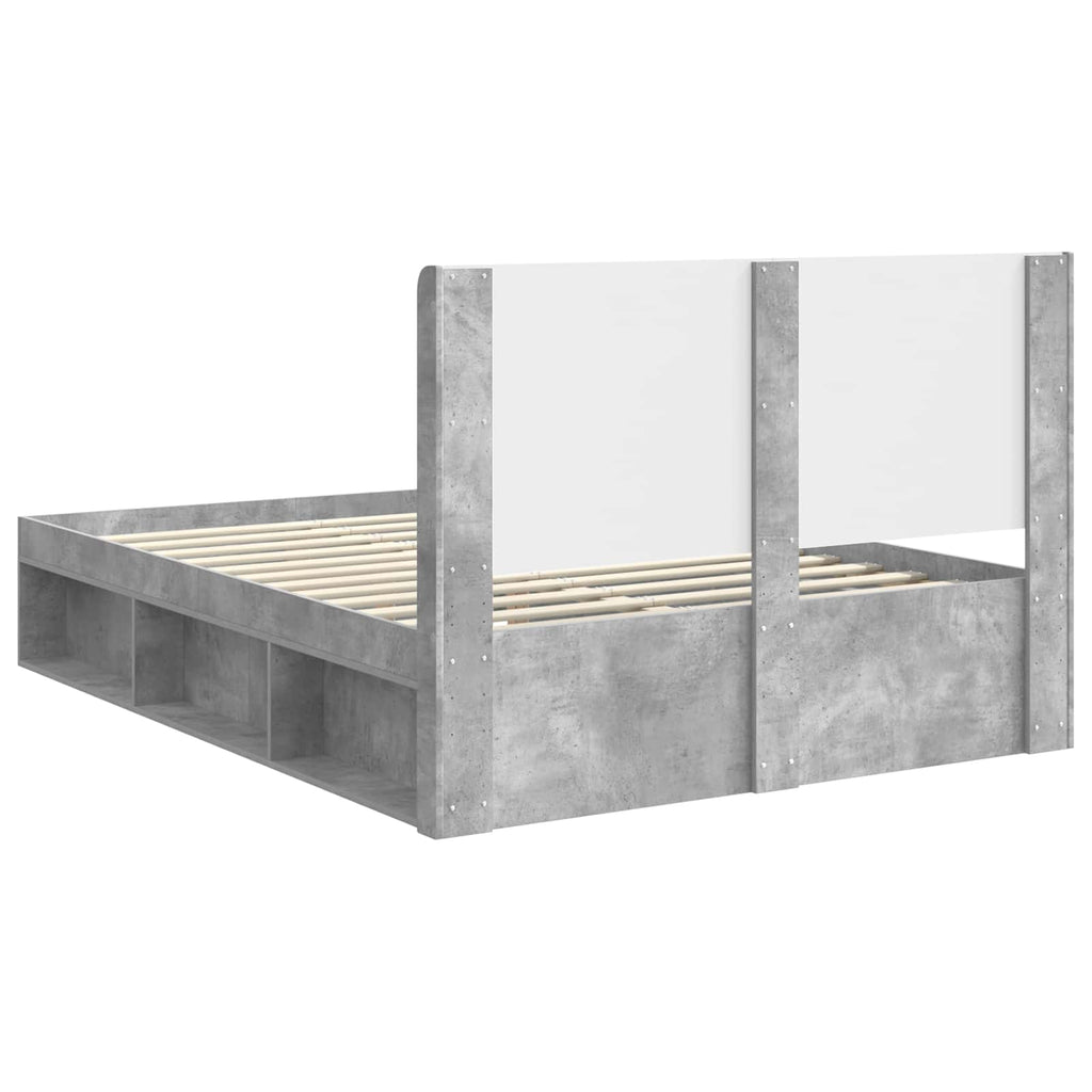 Bettgestell mit Stauraum und Kopfteil Betongrau 140 x 200 cm