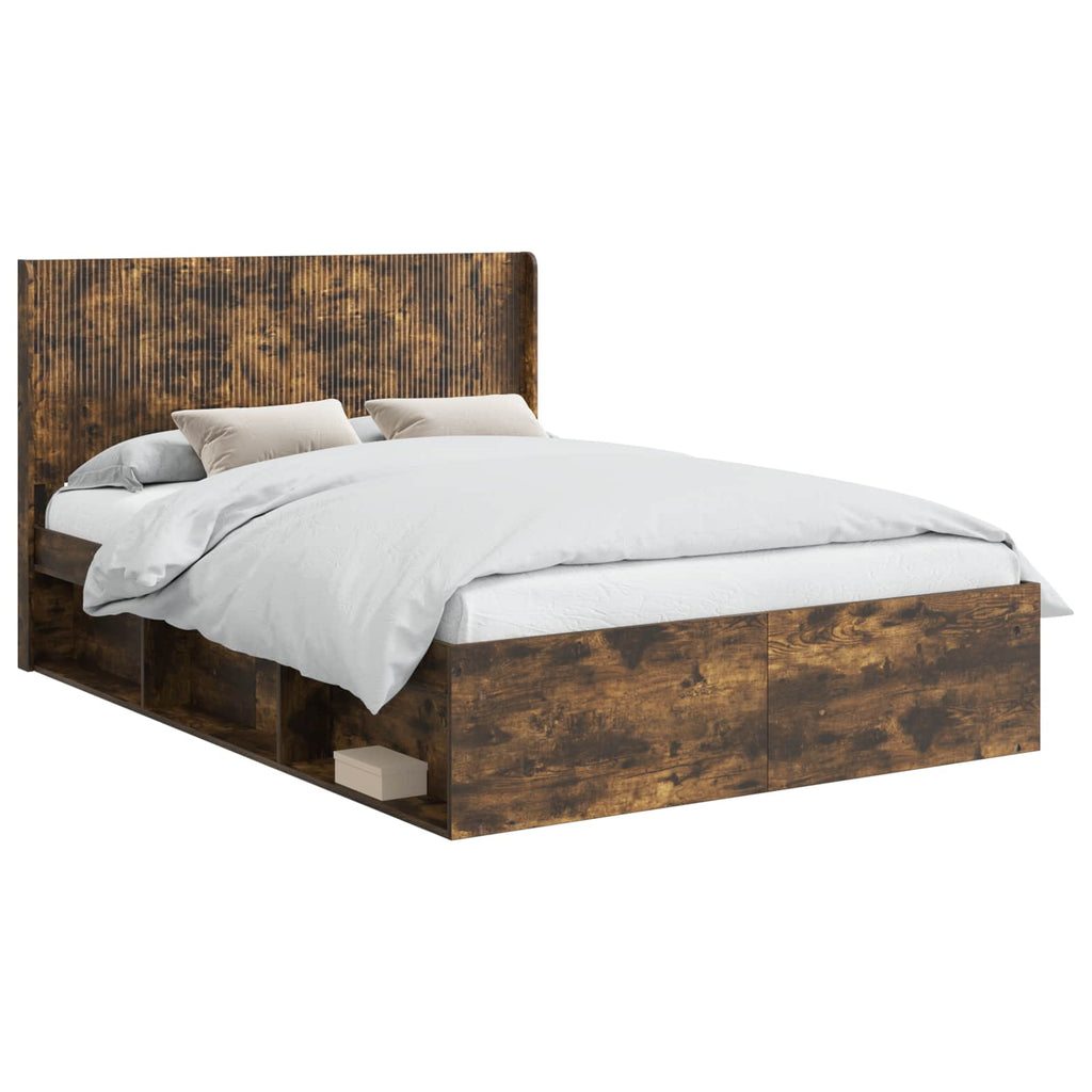 Bettgestell mit Stauraum und Kopfteil 3 pcs Holzwerkstoff