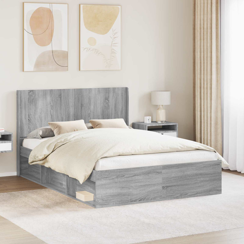 Bettgestell mit Stauraum und Kopfteil 3 pcs Holzwerkstoff