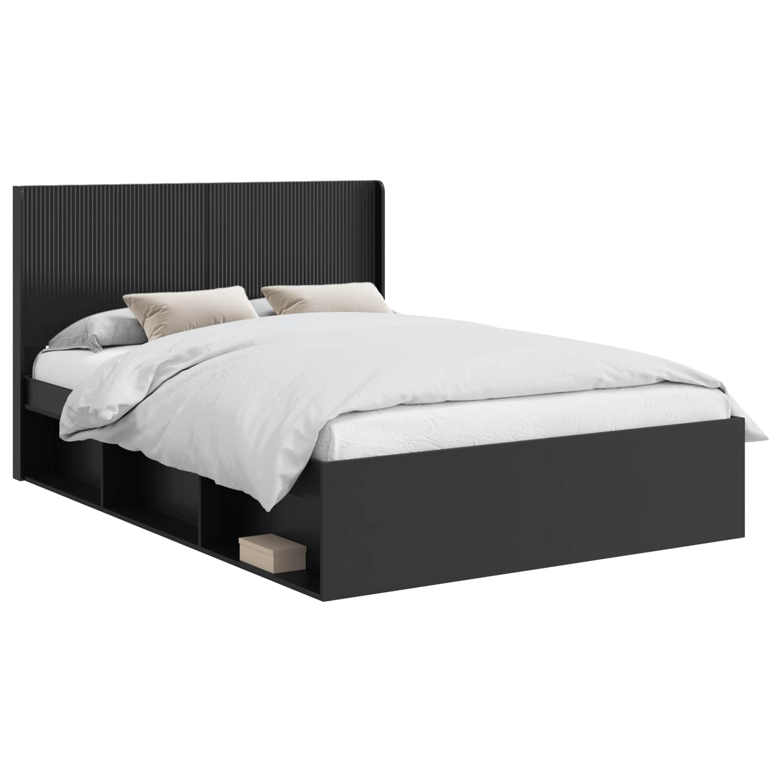 Bettgestell mit Stauraum und Kopfteil Schwarz 135 x 190 cm
