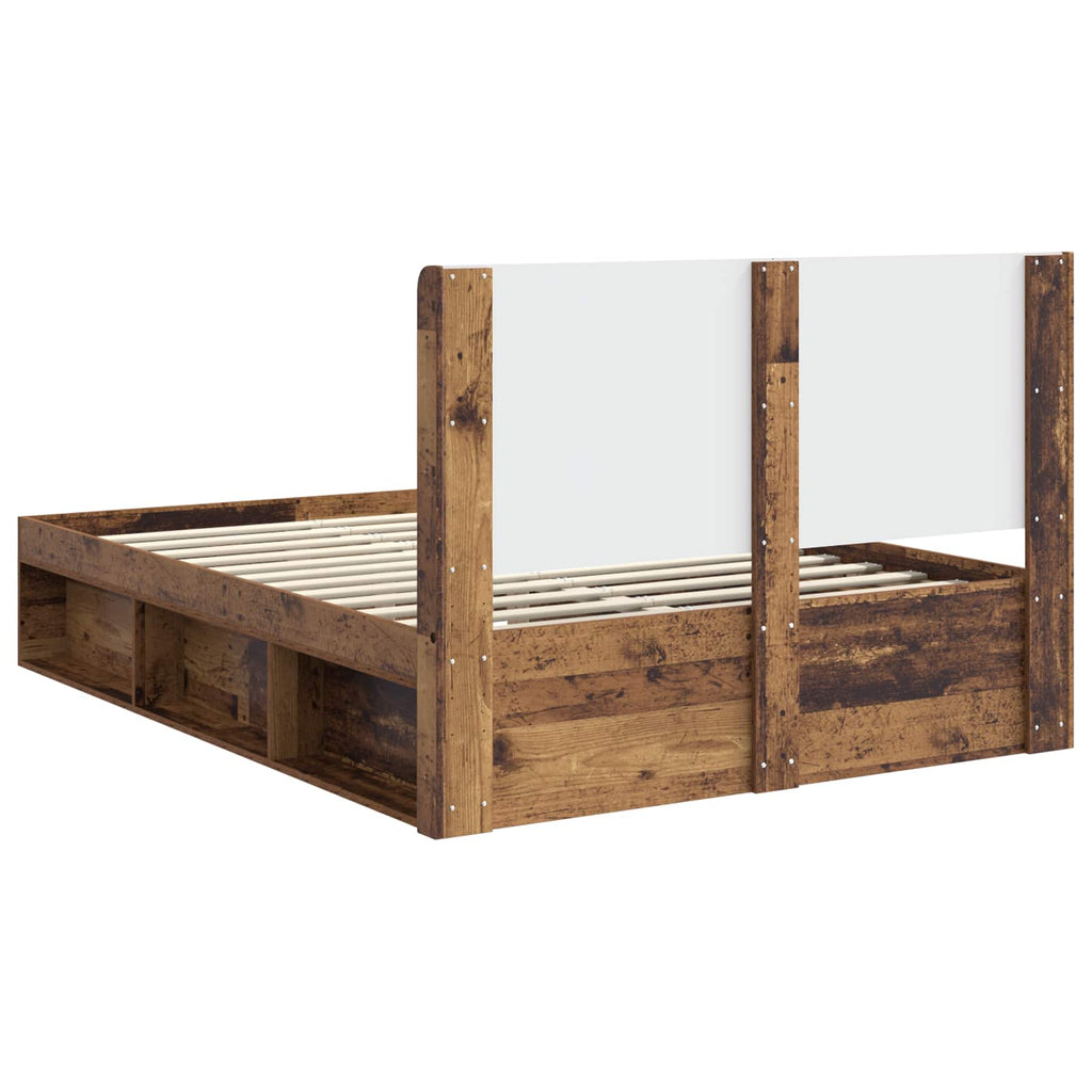 Bettgestell mit Stauraum und Kopfteil Altholz 120 x 200 cm