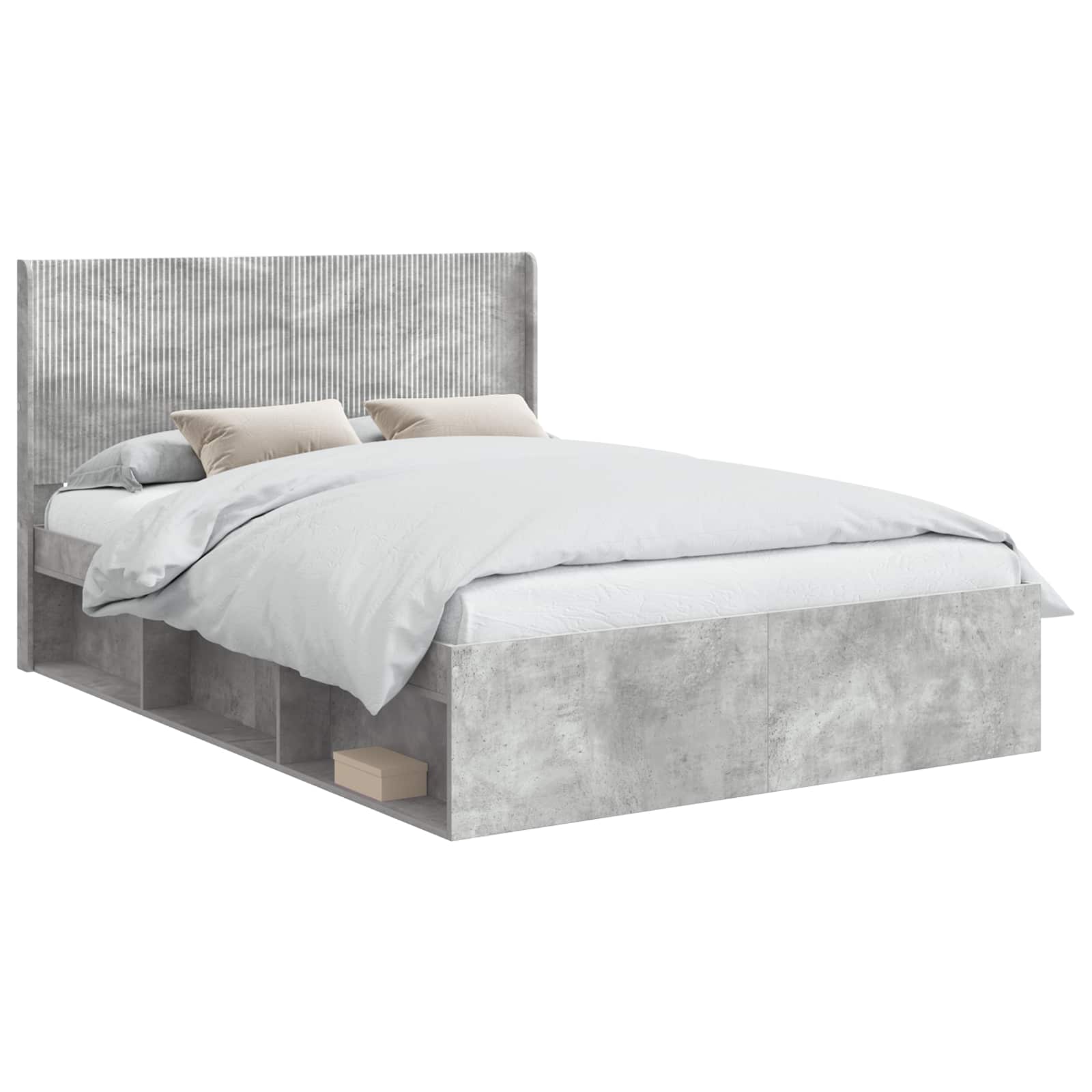 Bettgestell mit Stauraum und Kopfteil Betongrau 120 x 190 cm