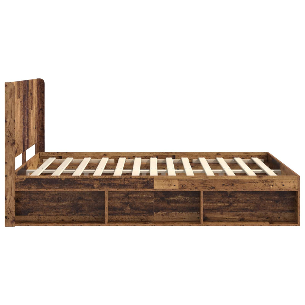 Bettgestell mit Stauraum und Kopfteil Altholz 120 x 190 cm