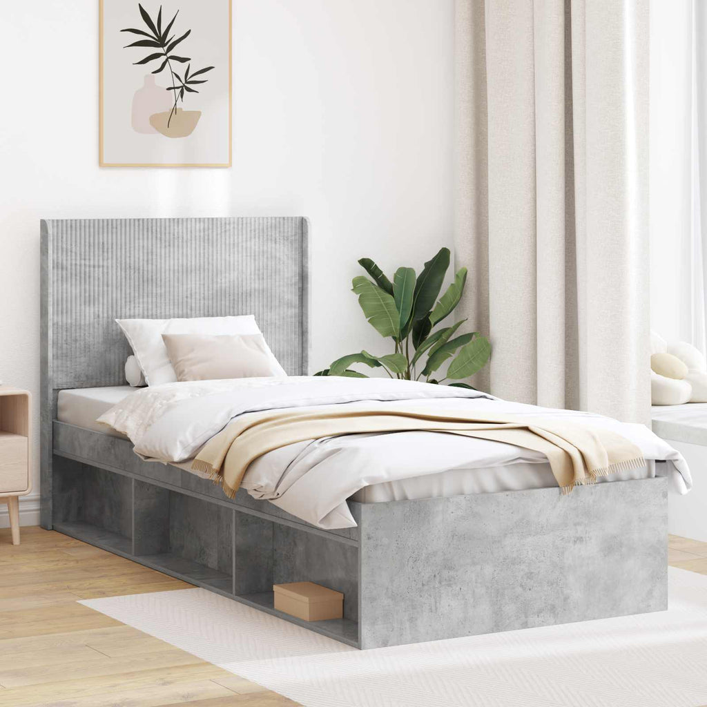 Bettgestell mit Stauraum und Kopfteil Betongrau 100 x 200 cm