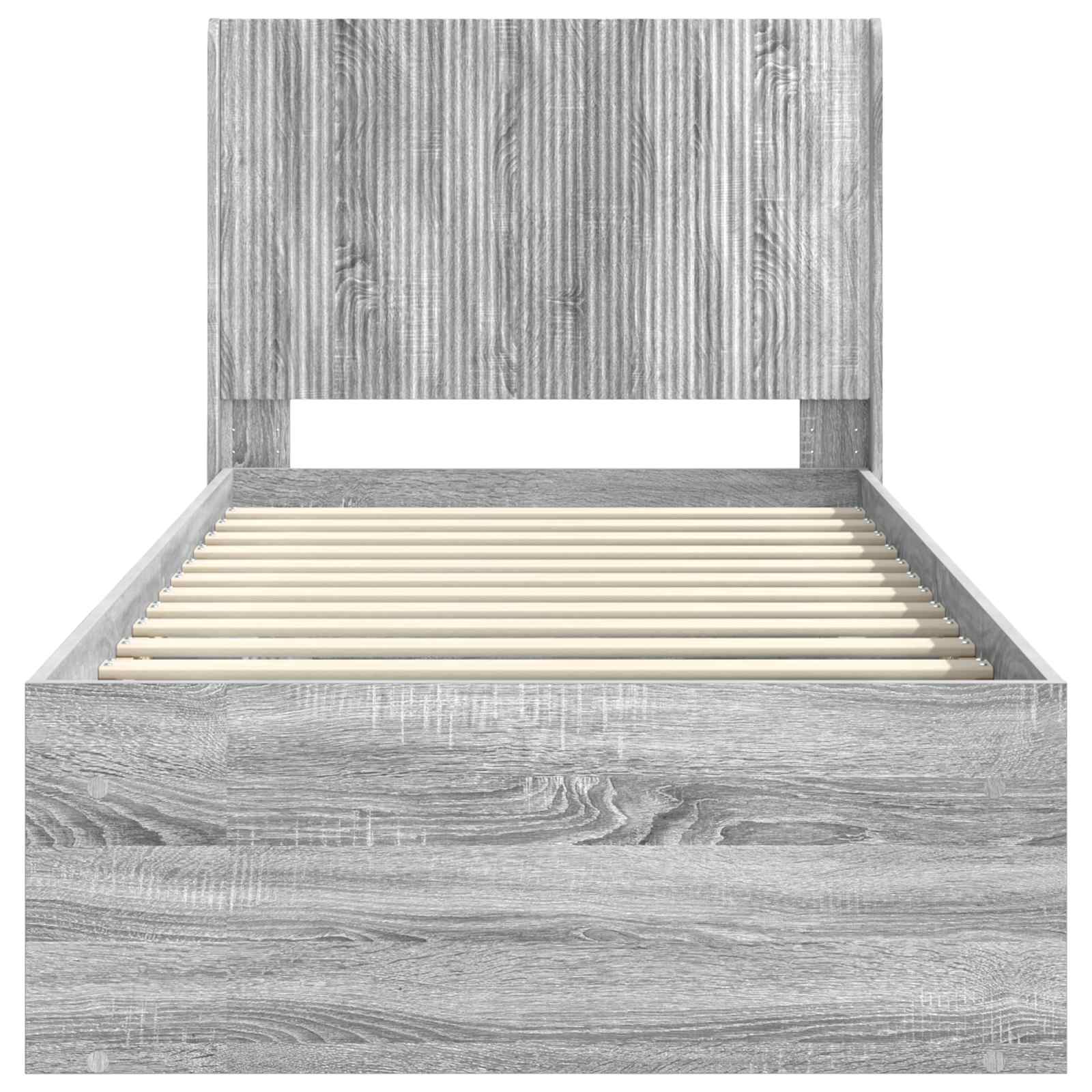 Bettgestell mit Stauraum und Kopfteil Grau Sonoma 100 x 200 cm