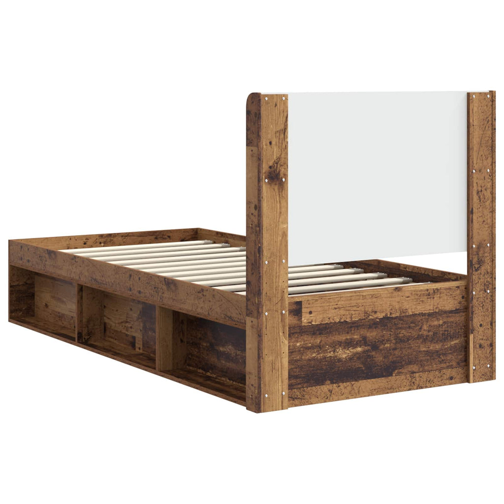 Bettgestell mit Stauraum und Kopfteil Altholz 100 x 200 cm