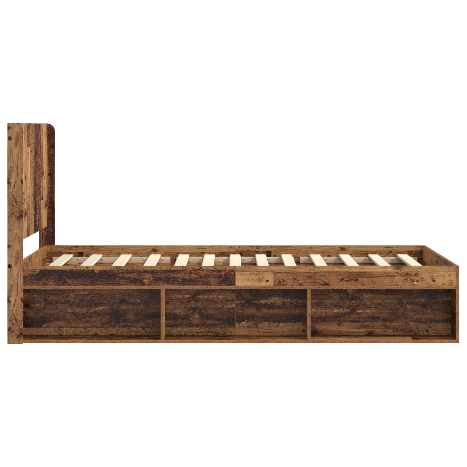 Bettgestell mit Stauraum und Kopfteil Altholz 100 x 200 cm
