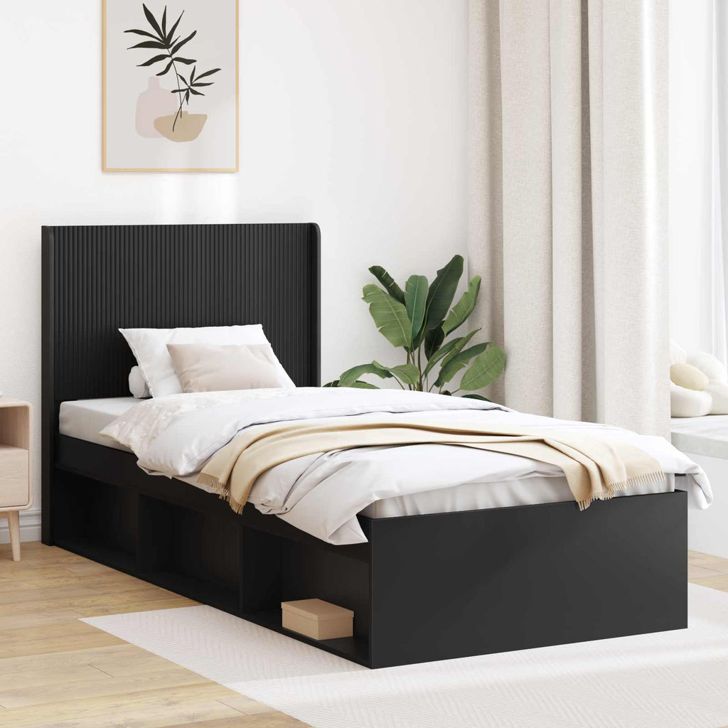 Bettgestell mit Stauraum und Kopfteil Schwarz 90 x 200 cm