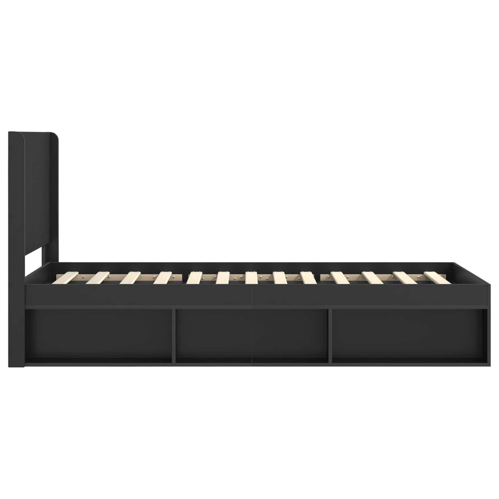 Bettgestell mit Stauraum und Kopfteil Schwarz 90 x 190 cm