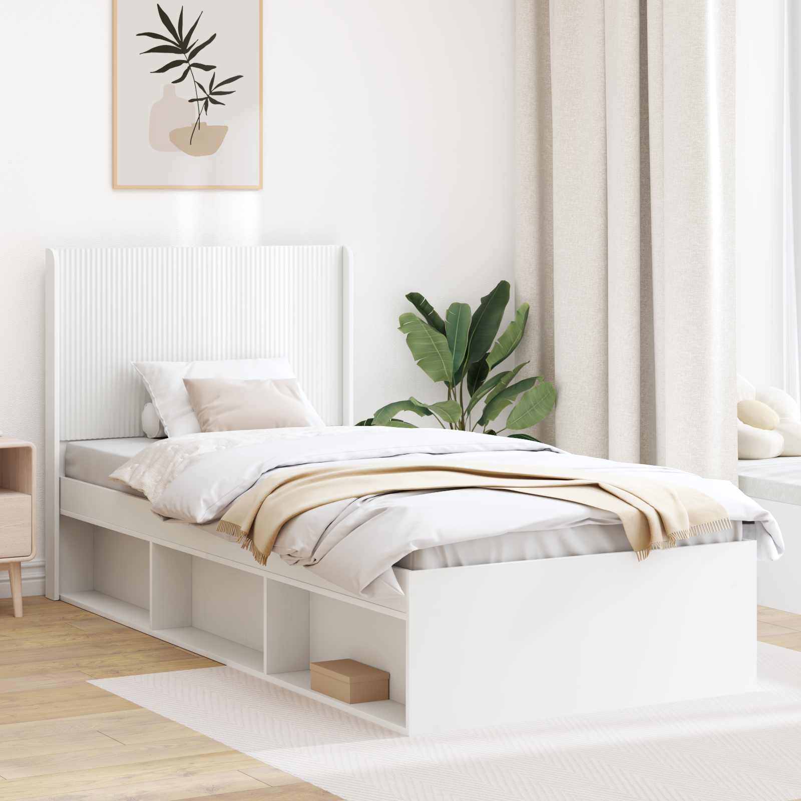 Bettgestell mit Stauraum und Kopfteil Weiß 75 x 190 cm