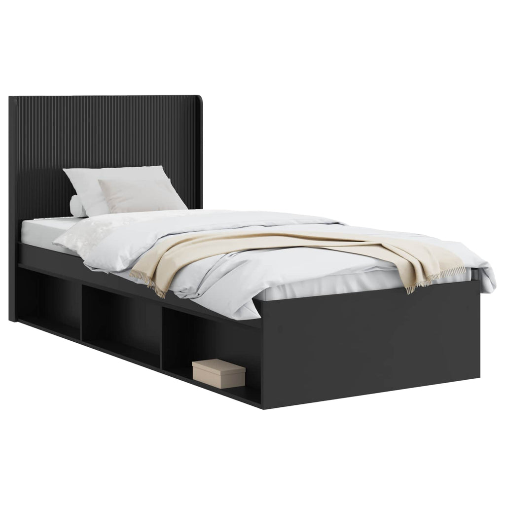 Bettgestell mit Stauraum und Kopfteil Schwarz 75 x 190 cm