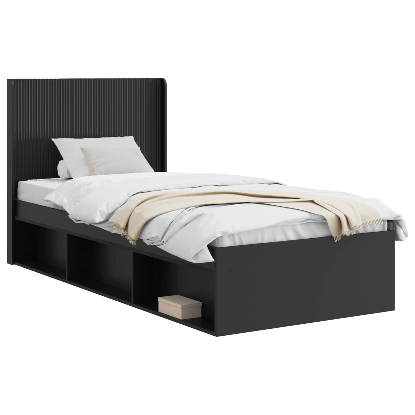 Bettgestell mit Stauraum und Kopfteil Schwarz 75 x 190 cm