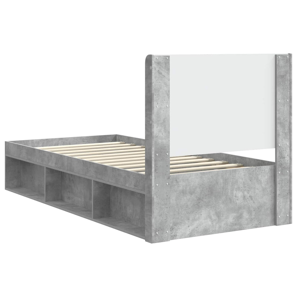 Bettgestell mit Stauraum und Kopfteil Betongrau 75 x 190 cm
