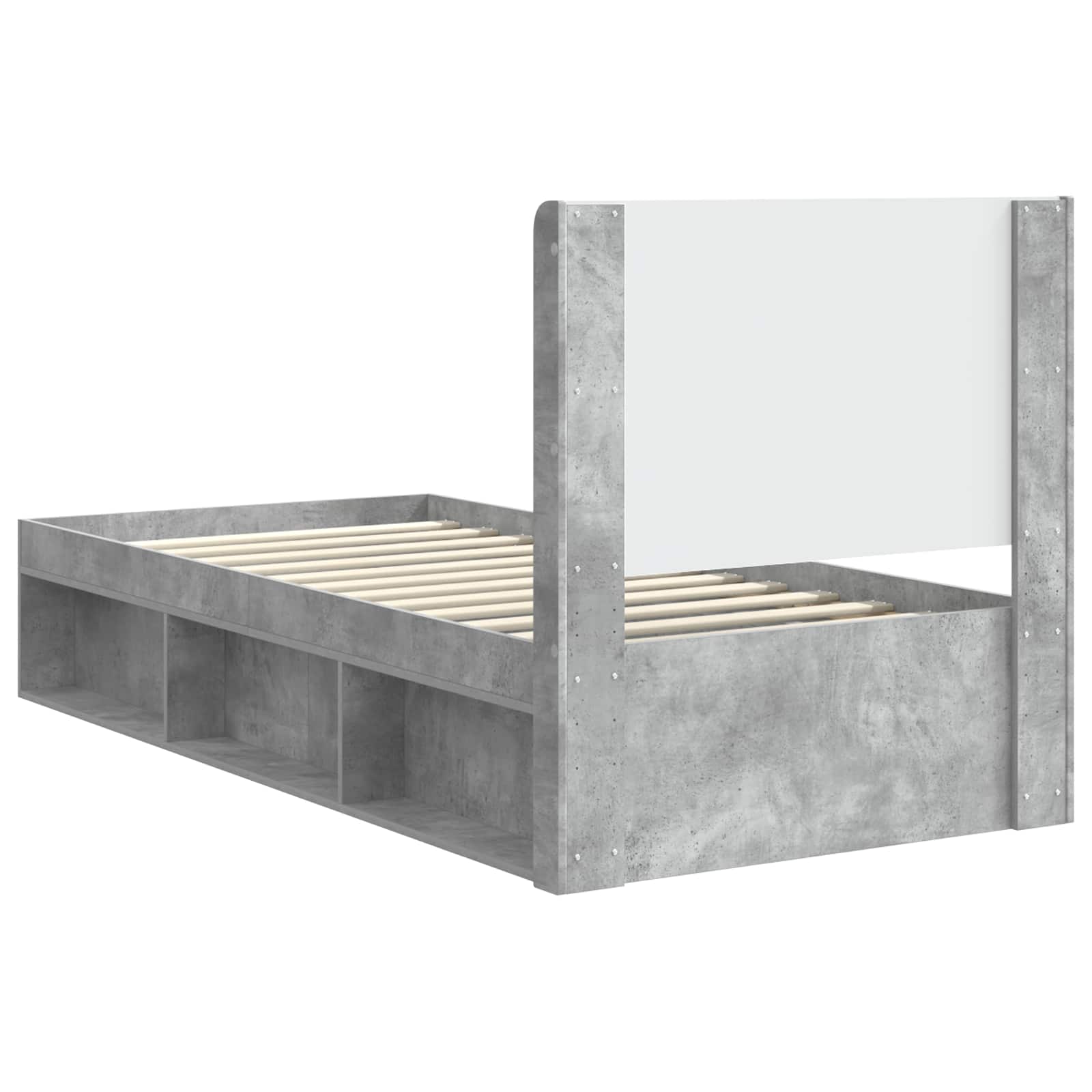 Bettgestell mit Stauraum und Kopfteil Betongrau 75 x 190 cm