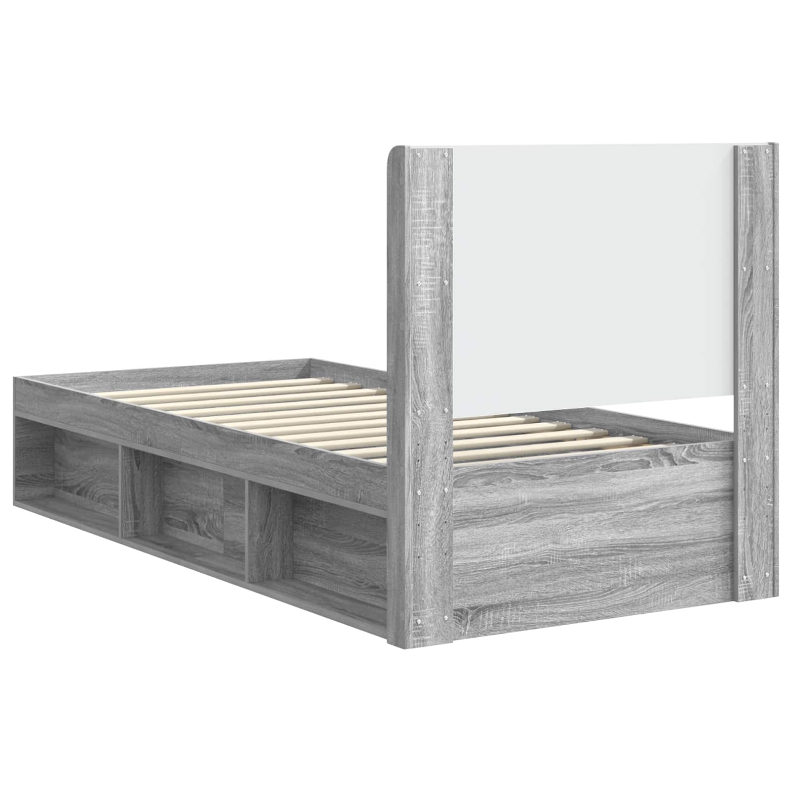 Bettgestell mit Stauraum und Kopfteil Grau Sonoma 75 x 190 cm