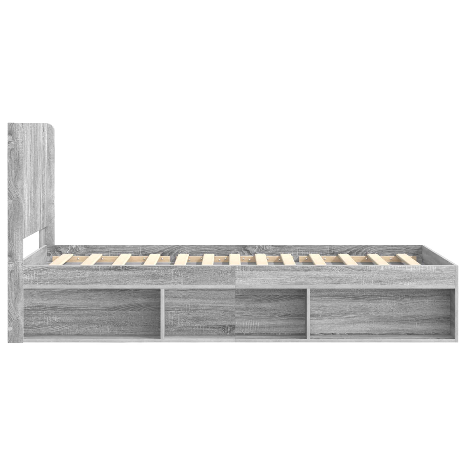 Bettgestell mit Stauraum und Kopfteil Grau Sonoma 75 x 190 cm