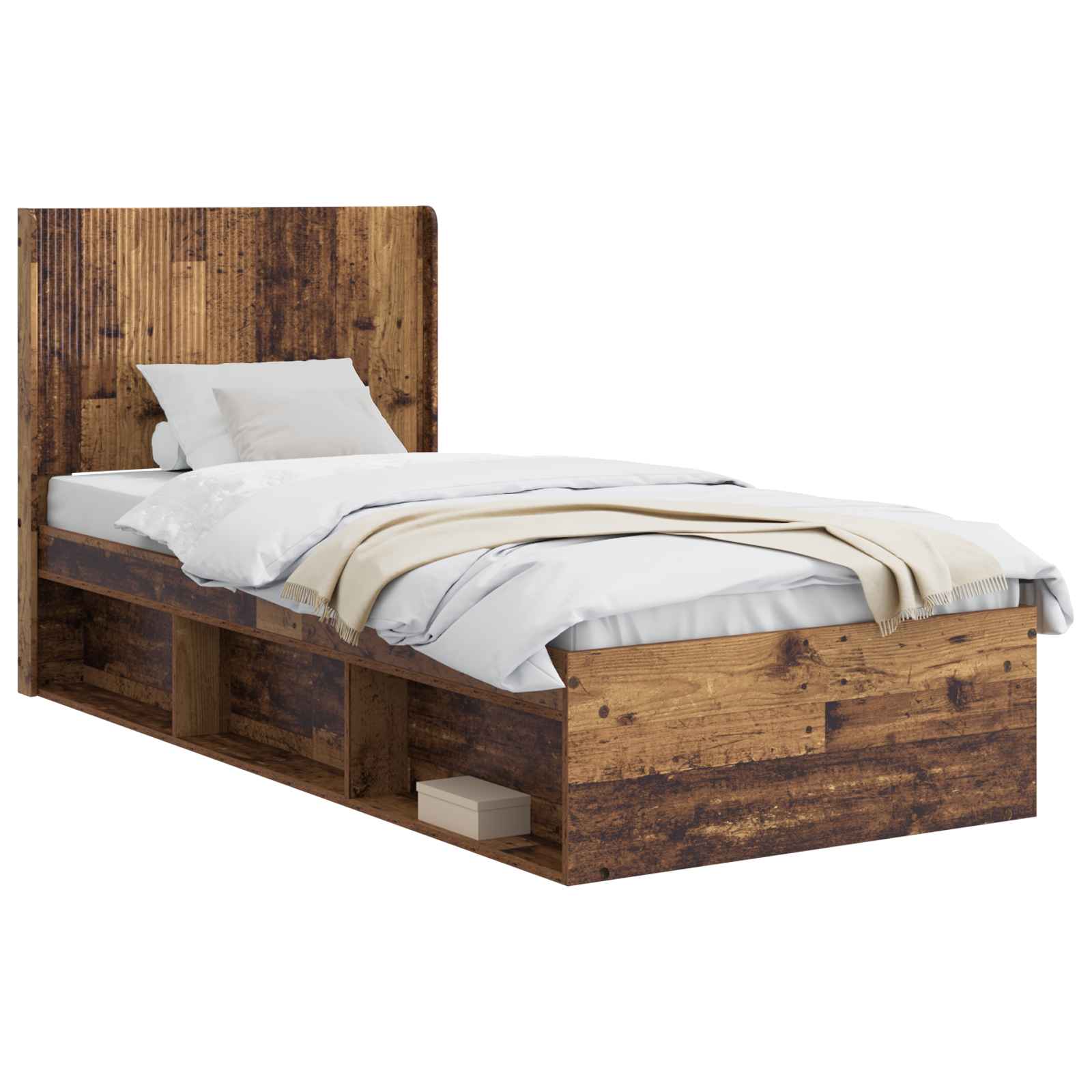 Bettgestell mit Stauraum und Kopfteil Altholz 75 x 190 cm