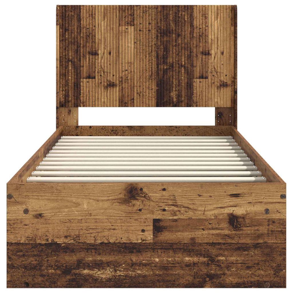 Bettgestell mit Stauraum und Kopfteil Altholz 75 x 190 cm