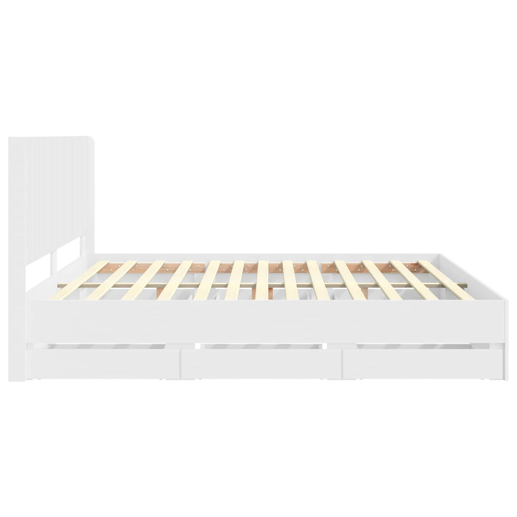 Bettgestell mit Stauraum und Kopfteil Weiß 200 x 200 cm