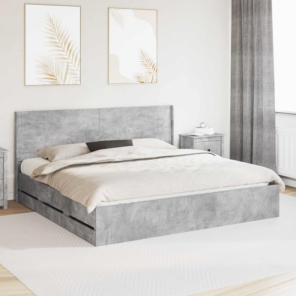 Bettgestell mit Stauraum und Kopfteil Betongrau 200 x 200 cm