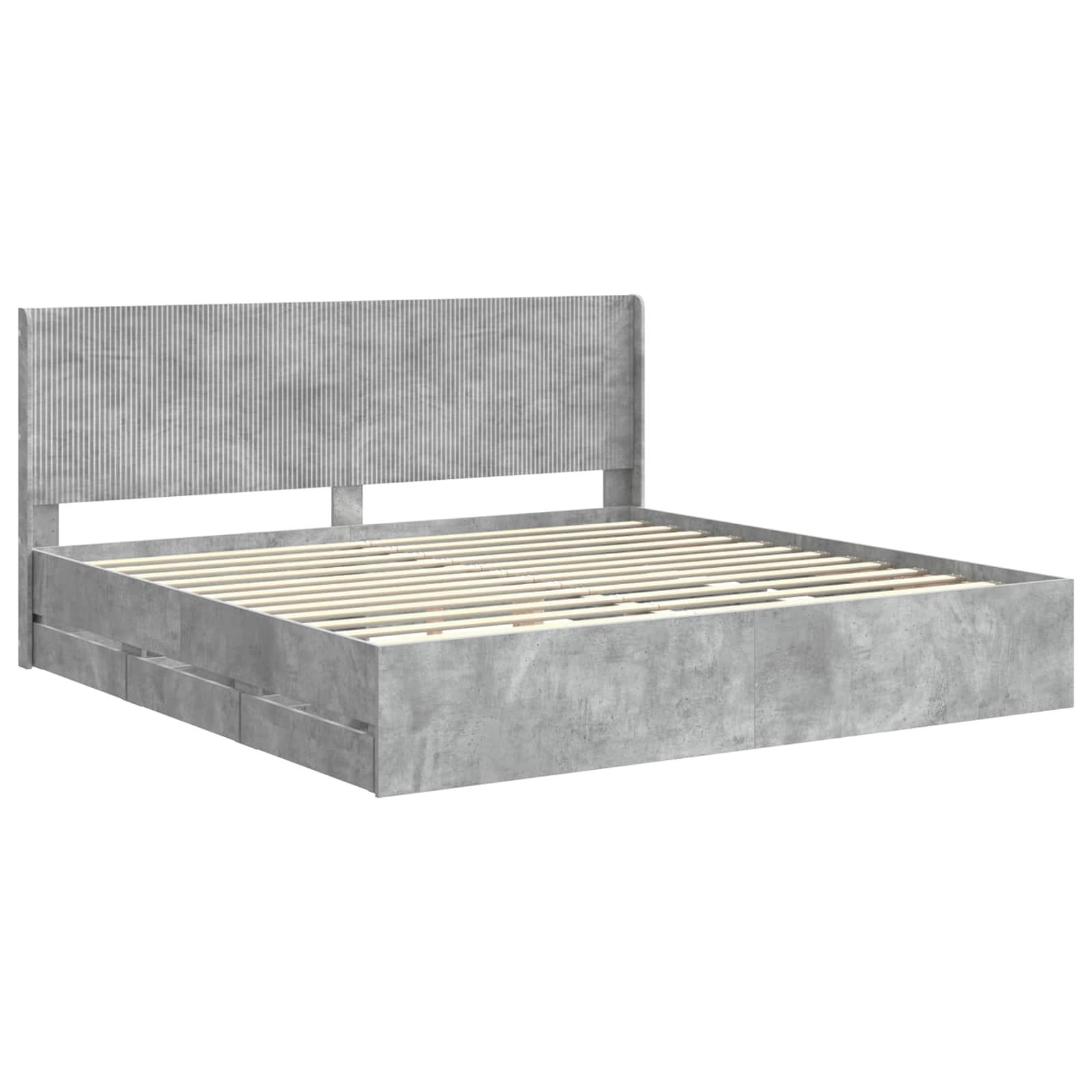 Bettgestell mit Stauraum und Kopfteil Betongrau 200 x 200 cm
