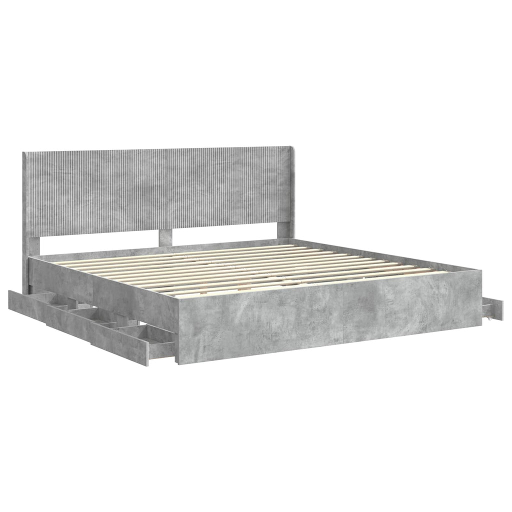 Bettgestell mit Stauraum und Kopfteil Betongrau 200 x 200 cm